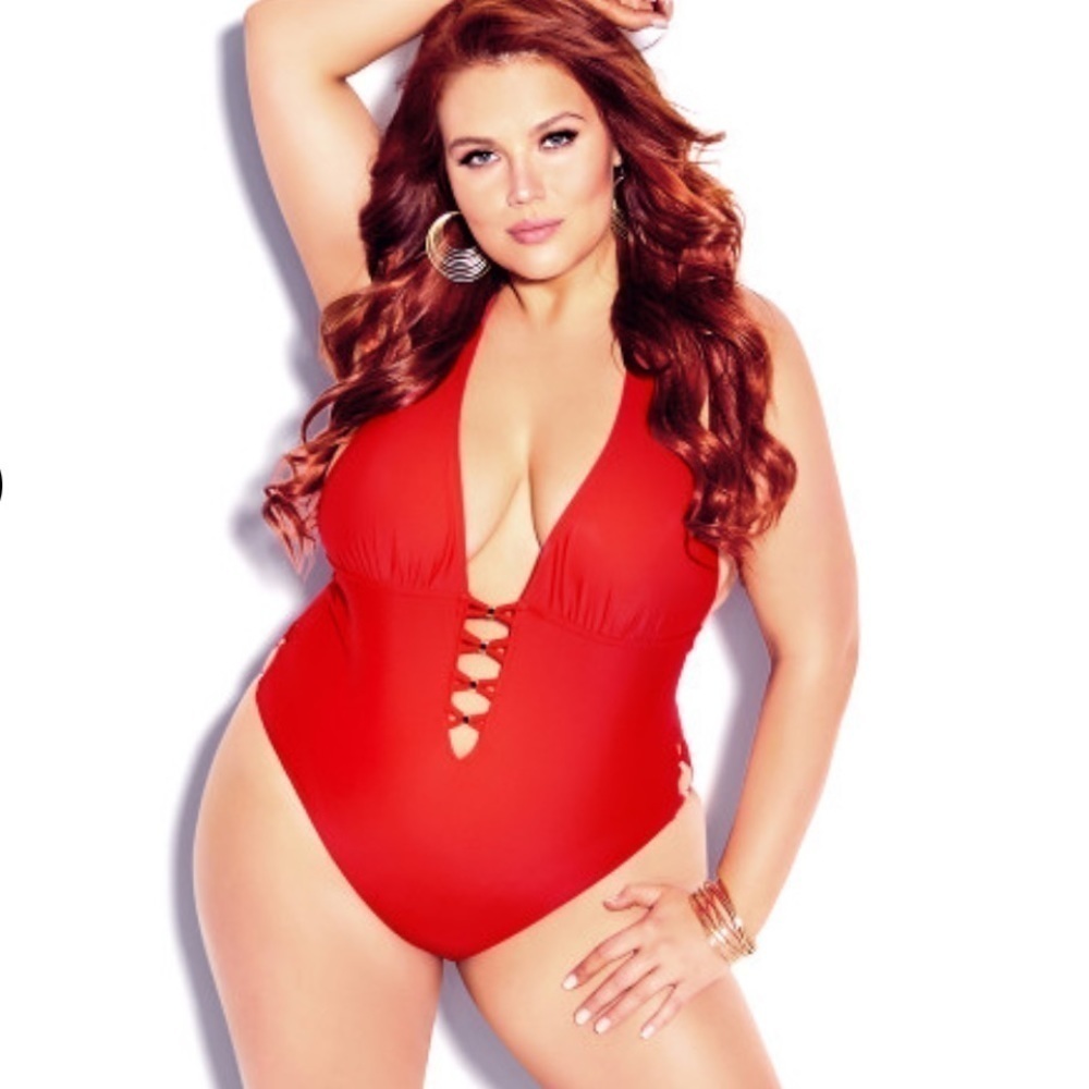 NWT City Chic Gidget Plunge Halter One Piece Swimsuit in Tigerlilly